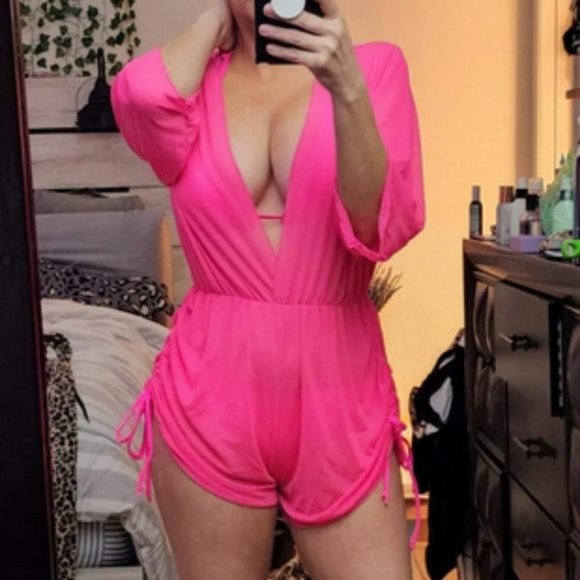 Hot Pink Preppy Womens Plain Halter Triangle Bikini Swimsuit With Cover Up - Picture 13 of 13